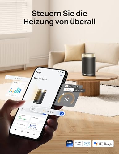 Dreo Energiesparender Heizlüfter, 1500W energiesparender leiser Raumheizer, tragbare Keramik-Fan-Heizer, Thermostat 3 Modi 12H Timer, Überhitzungs- und Kippschutz, für Schlafzimmer, Atom 316, Gold – Bild 2