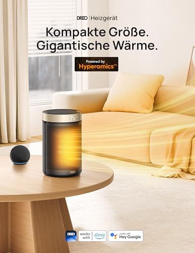 Dreo Energiesparender Heizlüfter, 1500W energiesparender leiser Raumheizer, tragbare Keramik-Fan-Heizer, Thermostat 3 Modi 12H Timer, Überhitzungs- und Kippschutz, für Schlafzimmer, Atom 316, Gold – Bild 3