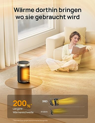 Dreo Energiesparender Heizlüfter, 1500W energiesparender leiser Raumheizer, tragbare Keramik-Fan-Heizer, Thermostat 3 Modi 12H Timer, Überhitzungs- und Kippschutz, für Schlafzimmer, Atom 316, Gold – Bild 4