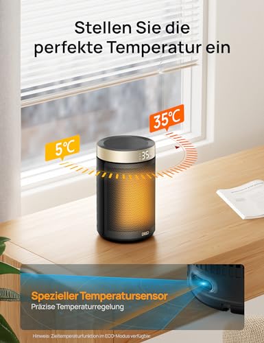 Dreo Energiesparender Heizlüfter, 1500W energiesparender leiser Raumheizer, tragbare Keramik-Fan-Heizer, Thermostat 3 Modi 12H Timer, Überhitzungs- und Kippschutz, für Schlafzimmer, Atom 316, Gold – Bild 6