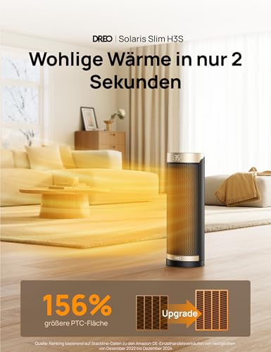 Dreo 2000W Smart Heizlüfter fürs Schlafzimmer, 16 Zoll Tragbarer Heizstrahler mit 70° Oszillation, Thermostat & Fernbedienung, 3 Modi, 3 Geschwindigkeiten, 12h Timer Elektroheizung für Räume – Bild 2