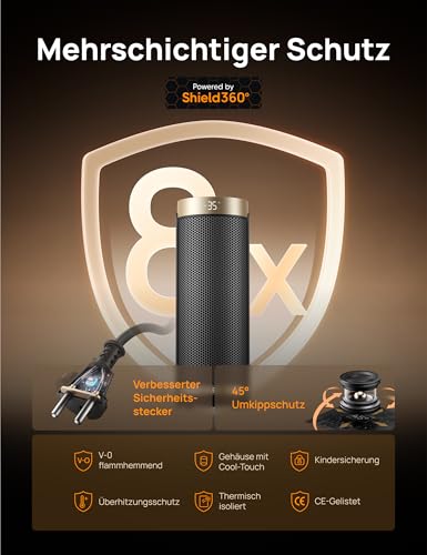 Dreo 2000W Smart Heizlüfter fürs Schlafzimmer, 16 Zoll Tragbarer Heizstrahler mit 70° Oszillation, Thermostat & Fernbedienung, 3 Modi, 3 Geschwindigkeiten, 12h Timer Elektroheizung für Räume – Bild 3