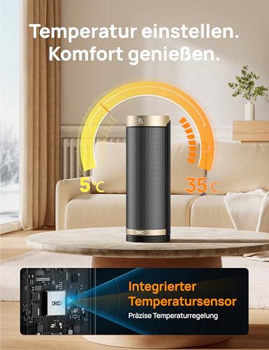 Dreo 2000W Smart Heizlüfter fürs Schlafzimmer, 16 Zoll Tragbarer Heizstrahler mit 70° Oszillation, Thermostat & Fernbedienung, 3 Modi, 3 Geschwindigkeiten, 12h Timer Elektroheizung für Räume – Bild 4