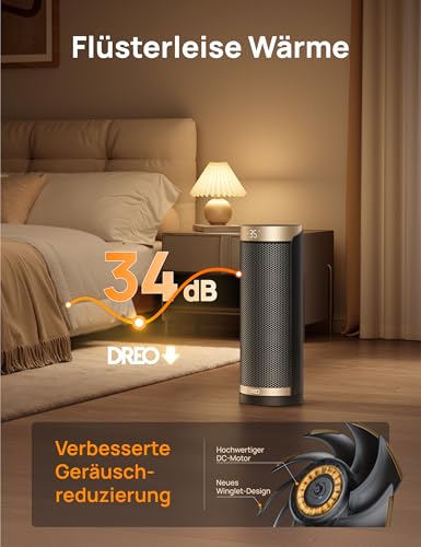 Dreo 2000W Smart Heizlüfter fürs Schlafzimmer, 16 Zoll Tragbarer Heizstrahler mit 70° Oszillation, Thermostat & Fernbedienung, 3 Modi, 3 Geschwindigkeiten, 12h Timer Elektroheizung für Räume – Bild 6