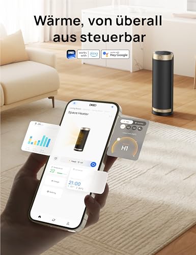 Dreo 2000W Smart Heizlüfter fürs Schlafzimmer, 16 Zoll Tragbarer Heizstrahler mit 70° Oszillation, Thermostat & Fernbedienung, 3 Modi, 3 Geschwindigkeiten, 12h Timer Elektroheizung für Räume – Bild 8
