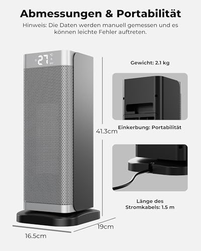 Fitabok Heizlüfter Energiesparend - 2000W Leiser PTC Keramik Heizlüfter mit 3 Modi, Fernbedienung & 12h Timer, Klein Elektrische Heizung mit ECO Modus, 70° Oszillation, Überhitzungs- & Kippschutz – Bild 2
