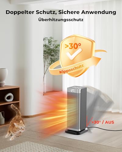 Fitabok Heizlüfter Energiesparend - 2000W Leiser PTC Keramik Heizlüfter mit 3 Modi, Fernbedienung & 12h Timer, Klein Elektrische Heizung mit ECO Modus, 70° Oszillation, Überhitzungs- & Kippschutz – Bild 5