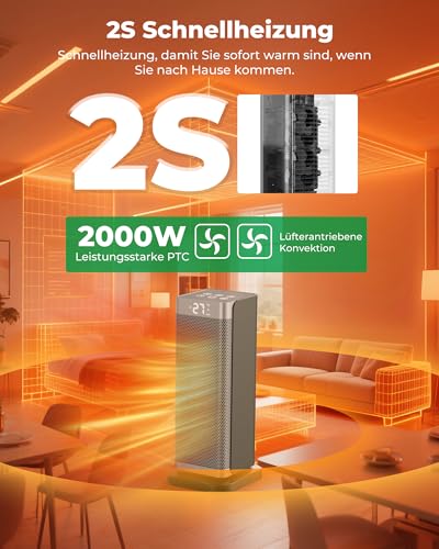 Fitabok Heizlüfter Energiesparend - 2000W Leiser PTC Keramik Heizlüfter mit 3 Modi, Fernbedienung & 12h Timer, Klein Elektrische Heizung mit ECO Modus, 70° Oszillation, Überhitzungs- & Kippschutz – Bild 7