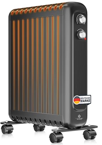 KESSER® Ölradiator energiesparend 2500W | Thermostat, Schnell Heizlüfter | Elektroheizung ölgefüllt 3 Heizstufen, Schutzgehäuse, 360° Rollen | Konvektor Heizung elektrisch | Electric Heater, Schwarz