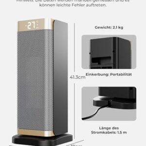 Alternative view of DDHTSAL 2000W Energiesparend Heizlüfter Leise - 3 Gänge PTC Keramik Schnell Heizung mit ECO Konstante Temperatur, Fernbedienung, 12H Timer, 70°-Schwenkfunktion für Büro, Schlafzimmer, Badezimmer