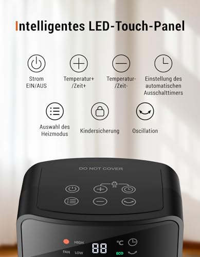 Ateroll Heizlüfter Energiesparend, PTC 2000W Keramik Heizung mit Fernbedienung, 70° Oszillierend, ECO-Modus, 24H Timer, 16 Zoll Elektroheizung für Räume, Überhitzungs-Kippschutz – Bild 2