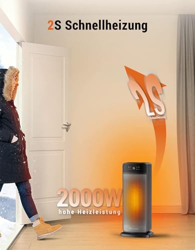 Ateroll Heizlüfter Energiesparend, PTC 2000W Keramik Heizung mit Fernbedienung, 70° Oszillierend, ECO-Modus, 24H Timer, 16 Zoll Elektroheizung für Räume, Überhitzungs-Kippschutz – Bild 3