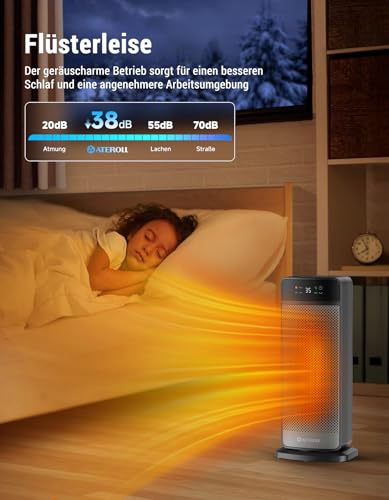 Ateroll Heizlüfter Energiesparend, PTC 2000W Keramik Heizung mit Fernbedienung, 70° Oszillierend, ECO-Modus, 24H Timer, 16 Zoll Elektroheizung für Räume, Überhitzungs-Kippschutz – Bild 6