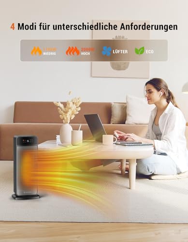 Ateroll Heizlüfter Energiesparend, PTC 2000W Keramik Heizung mit Fernbedienung, 70° Oszillierend, ECO-Modus, 24H Timer, 16 Zoll Elektroheizung für Räume, Überhitzungs-Kippschutz – Bild 8