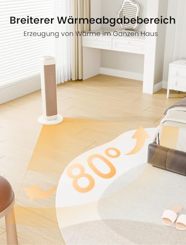 AIRMATE Heizlüfter Energiesparend, 63cm Keramik Heizlüfter Leise, 80° Oszillierend Heizung mit Fernbedienung und Thermostat, 3 Modu, ECO, 24H Timer, 2000W Space Heater, Überhitzungs-Kippschutz – Bild 2