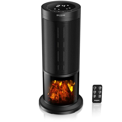Brandson - Heizlüfter energiesparend leise - Kaminfeuer Effekt - Oszillation - mit Fernbedienung - Preisträger - 2 Stufen - Timer - Bad Wohnzimmer Büro Kinderzimmer