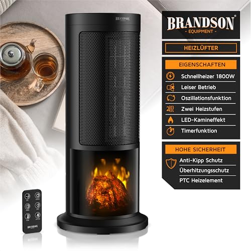 Brandson - Heizlüfter energiesparend leise - Kaminfeuer Effekt - Oszillation - mit Fernbedienung - Preisträger - 2 Stufen - Timer - Bad Wohnzimmer Büro Kinderzimmer – Bild 2