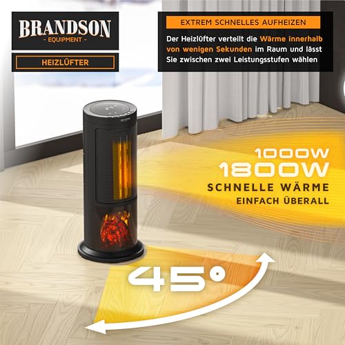 Brandson - Heizlüfter energiesparend leise - Kaminfeuer Effekt - Oszillation - mit Fernbedienung - Preisträger - 2 Stufen - Timer - Bad Wohnzimmer Büro Kinderzimmer – Bild 3