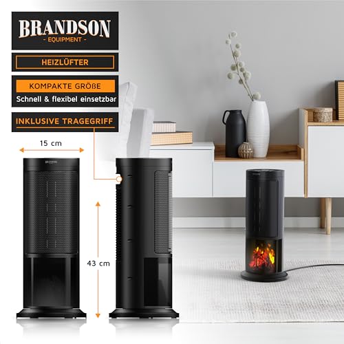 Brandson - Heizlüfter energiesparend leise - Kaminfeuer Effekt - Oszillation - mit Fernbedienung - Preisträger - 2 Stufen - Timer - Bad Wohnzimmer Büro Kinderzimmer – Bild 5