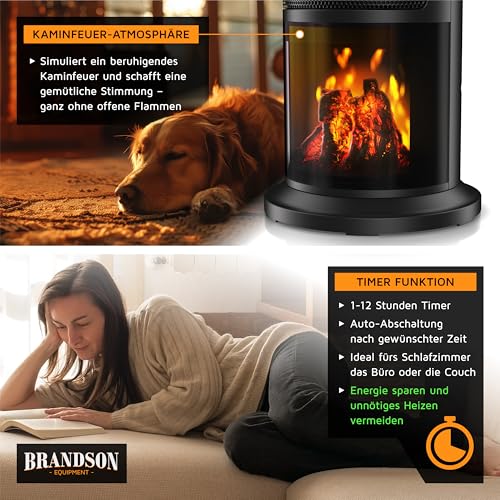 Brandson - Heizlüfter energiesparend leise - Kaminfeuer Effekt - Oszillation - mit Fernbedienung - Preisträger - 2 Stufen - Timer - Bad Wohnzimmer Büro Kinderzimmer – Bild 6
