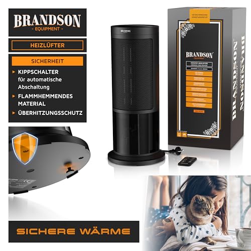 Brandson - Heizlüfter energiesparend leise - Kaminfeuer Effekt - Oszillation - mit Fernbedienung - Preisträger - 2 Stufen - Timer - Bad Wohnzimmer Büro Kinderzimmer – Bild 7