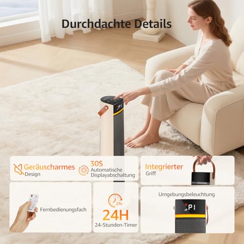 Aigostar - Heizlüfter Energiesparend, 2000W Elektrische Heizung mit Fernbedienung, ECO Modus, PTC Keramik Heizlüfter, 24H Timer, Leise, 75° Oszillation, 4 Heizmodi, Kipp und Überhitzungsschutz, Weiß – Bild 10