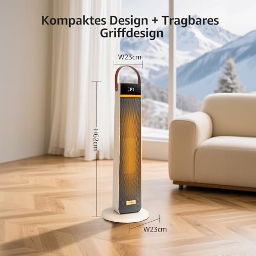 Aigostar - Heizlüfter Energiesparend, 2000W Elektrische Heizung mit Fernbedienung, ECO Modus, PTC Keramik Heizlüfter, 24H Timer, Leise, 75° Oszillation, 4 Heizmodi, Kipp und Überhitzungsschutz, Weiß – Bild 2