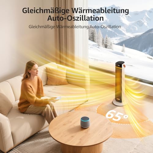 Aigostar - Heizlüfter Energiesparend, 2000W Elektrische Heizung mit Fernbedienung, ECO Modus, PTC Keramik Heizlüfter, 24H Timer, Leise, 75° Oszillation, 4 Heizmodi, Kipp und Überhitzungsschutz, Weiß – Bild 6