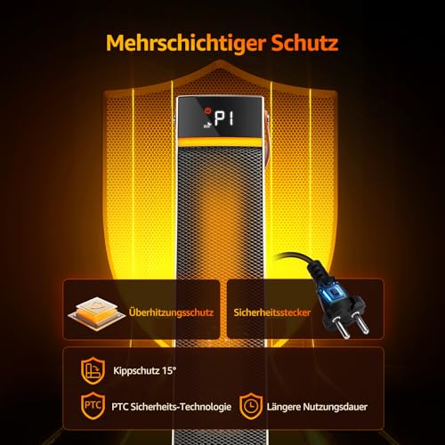 Aigostar - Heizlüfter Energiesparend, 2000W Elektrische Heizung mit Fernbedienung, ECO Modus, PTC Keramik Heizlüfter, 24H Timer, Leise, 75° Oszillation, 4 Heizmodi, Kipp und Überhitzungsschutz, Weiß – Bild 7