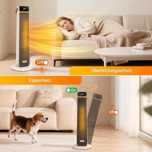 Aigostar - Heizlüfter Energiesparend, 2000W Elektrische Heizung mit Fernbedienung, ECO Modus, PTC Keramik Heizlüfter, 24H Timer, Leise, 75° Oszillation, 4 Heizmodi, Kipp und Überhitzungsschutz, Weiß – Bild 8