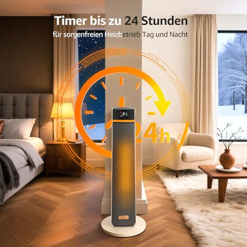 Aigostar - Heizlüfter Energiesparend, 2000W Elektrische Heizung mit Fernbedienung, ECO Modus, PTC Keramik Heizlüfter, 24H Timer, Leise, 75° Oszillation, 4 Heizmodi, Kipp und Überhitzungsschutz, Weiß – Bild 9