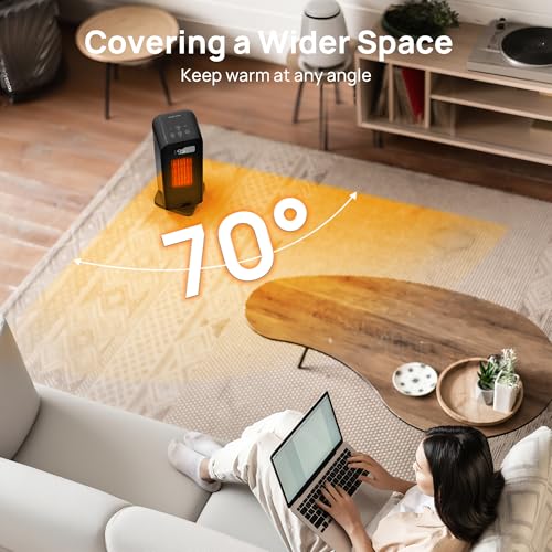 FLANUR Heizlüfter Energiesparend, 1500W Tragbare Keramik Heizlüfter, 12-Std-Timer, 70° Oszillierend, Überhitzungs-Kippschutz, Alexa & Google Assistant Elektroheizung, Schwarz, 1 Pack 4 Modi – Bild 5