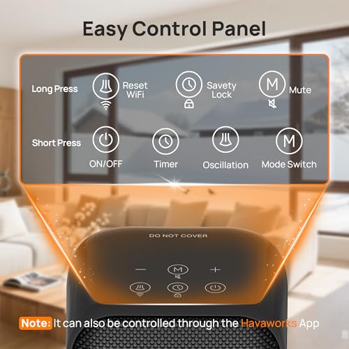 FLANUR Heizlüfter Energiesparend, 1500W Tragbare Keramik Heizlüfter, 12-Std-Timer, 70° Oszillierend, Überhitzungs-Kippschutz, Alexa & Google Assistant Elektroheizung, Schwarz, 1 Pack 4 Modi – Bild 6