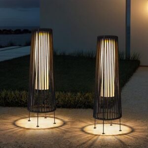 Alternative view of TRIROCKS Außenstehlampe, 2-Teilige Solarbetriebene Laterne, Geflochtene Solar-Terrassenlampe mit Olifen-Seil, Wasserdichtes Rattan-Solar-Decklicht für Terrasse, Garten, Rasen, Hof (Schwarz)