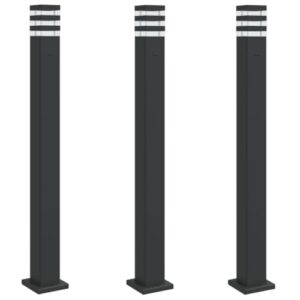vidaXL Wegeleuchten mit Steckdose 3 Stk., Wegeleuchte mit IP44-Schutzart, Außenleuchte mit Diffusor, Standleuchte Gartenlampe, Schwarz Aluminium