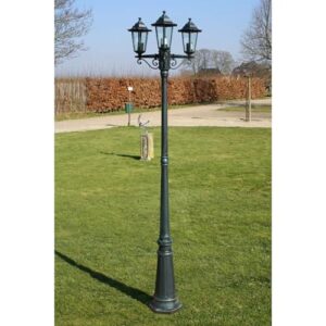 Tidyard LED-Stehleuchte, Lampenschirm, Stehleuchte, Garten, 3 Arme, 215 cm, Dunkelgrün/Schwarz, Aluminium
