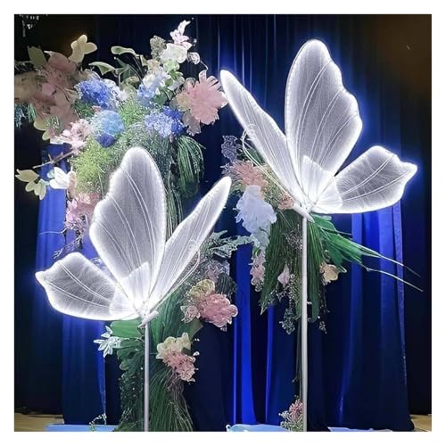 HIFRQVVC Hochzeit Schmetterlinge LED Bodenlicht Stehleuchte und Deckenleuchte Schmetterling für Hochzeit, 2 Stück, warmes weißes Licht, 60-120 cm (Weiß, 120 cm)