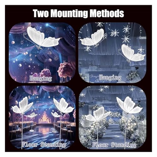 HIFRQVVC Hochzeit Schmetterlinge LED Bodenlicht Stehleuchte und Deckenleuchte Schmetterling für Hochzeit, 2 Stück, warmes weißes Licht, 60-120 cm (Weiß, 120 cm) – Bild 5