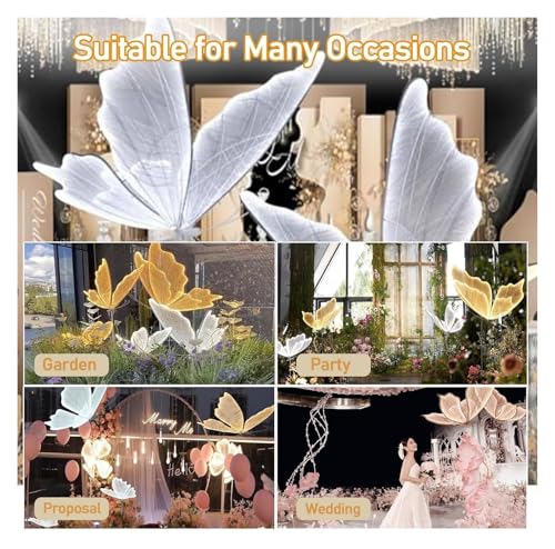 HIFRQVVC Hochzeit Schmetterlinge LED Bodenlicht Stehleuchte und Deckenleuchte Schmetterling für Hochzeit, 2 Stück, warmes weißes Licht, 60-120 cm (Weiß, 120 cm) – Bild 8