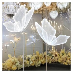 HIFRQVVC LED-Schmetterlinge für Hochzeit, Stehleuchte, Schmetterling, für Hochzeit, 2 Stück, mehrfarbig, mehrere Größen (Silveryarnwhitelight, 120 cm)