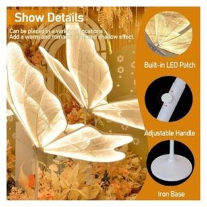 Alternative view of HIFRQVVC Hochzeit Schmetterlinge LED Bodenlicht Stehleuchte und Deckenleuchte Schmetterling für Hochzeit, 2 Stück, warmes weißes Licht, 60-120 cm (Weiß, 60 cm)