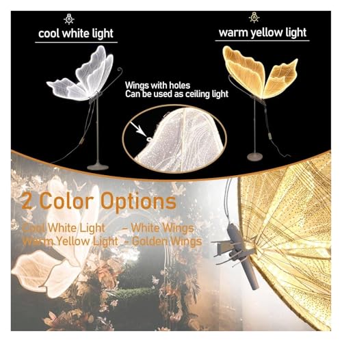 HIFRQVVC LED-Schmetterlinge für Hochzeiten, 2 Stück, mehrfarbig, für Hochzeit, mit warmem oder weißem Licht, mehrere Größen erhältlich (Weiß, 120 cm) – Bild 3