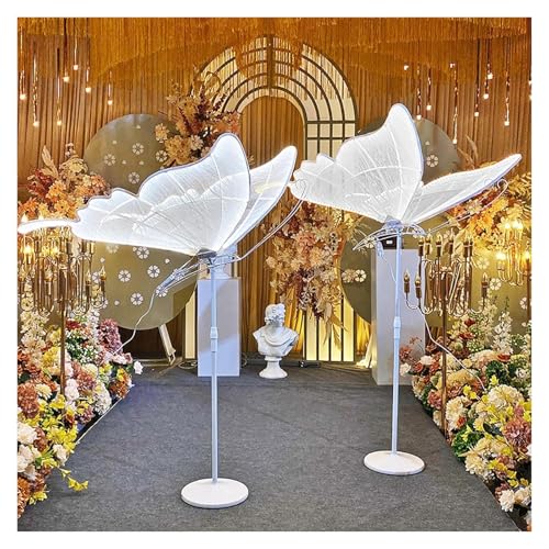 HIFRQVVC LED-Schmetterlinge für Hochzeit, Bodenlicht, 2 Stück, warmweiß, höhenverstellbar, mehrere Größen (Weiß, 130 cm)