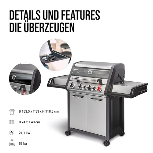 Enders® Gasgrill MONROE PRO 3 SIK TURBO, 3-Edelstahlbrenner, Seitenkocher, Infrarot-Backburner, PanoVision Sicht, HEAT RANGE™-Brenner, SWITCH GRID™, 800 °C TURBO ZONE™, SIMPLE CLEAN™ #8376 – Bild 6