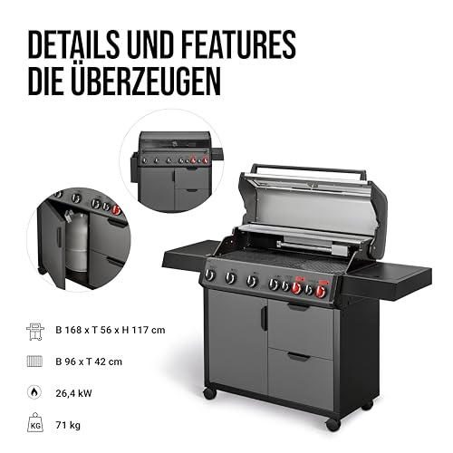 Enders Gasgrill Hyde 6 SIKR Turbo, 6-Brenner aus Edelstahl für kraftvolles direktes und indirektes Grillen, 800 °C TURBO ZONE, SWITCH GRID, Infarot-Backburner und Seitenkocher #8044 – Bild 6