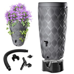 KADAX Regentonne mit im Deckel integrierter Pflanzschale 240 L, Regenfass aus Kunststoff, Regenwasserbehälter mit Wasserhahn und Standfuß, Regentank (Dunkelgrau)