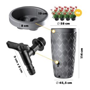 Alternative view of KADAX Regentonne mit im Deckel integrierter Pflanzschale 240 L, Regenfass aus Kunststoff, Regenwasserbehälter mit Wasserhahn und Standfuß, Regentank (Dunkelgrau)