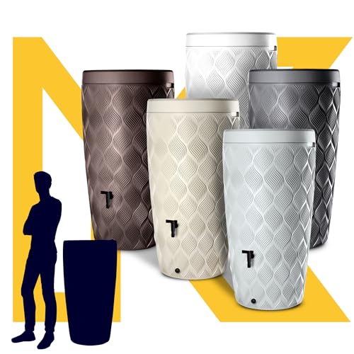 KADAX Regentonne mit im Deckel integrierter Pflanzschale 240 L, Regenfass aus Kunststoff, Regenwasserbehälter mit Wasserhahn und Standfuß, Regentank (Dunkelgrau) – Bild 9