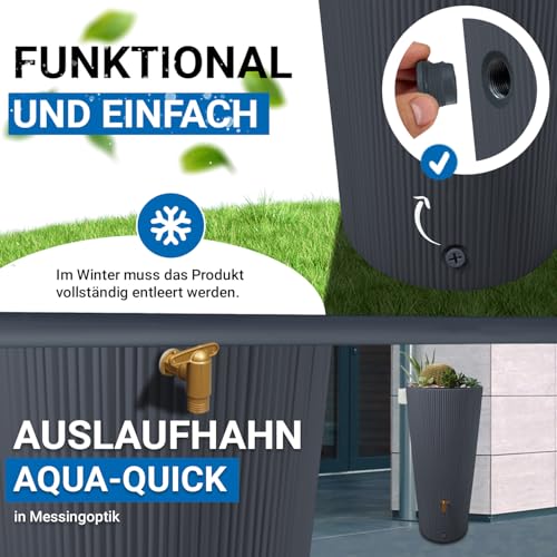 4rain Vaso 2in1 Decor Regentonne 220 Liter Graphite Grey inkl. Kunststoff-Auslaufhahn und Fallrohranschluss - Regenfass, Regenwassersammler, Regenwassertank, Wasserbehälter, Wassertank, Regensammler – Bild 5