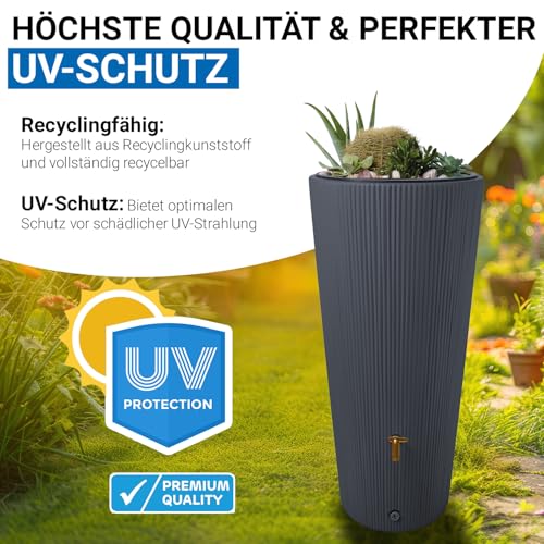 4rain Vaso 2in1 Decor Regentonne 220 Liter Graphite Grey inkl. Kunststoff-Auslaufhahn und Fallrohranschluss - Regenfass, Regenwassersammler, Regenwassertank, Wasserbehälter, Wassertank, Regensammler – Bild 6